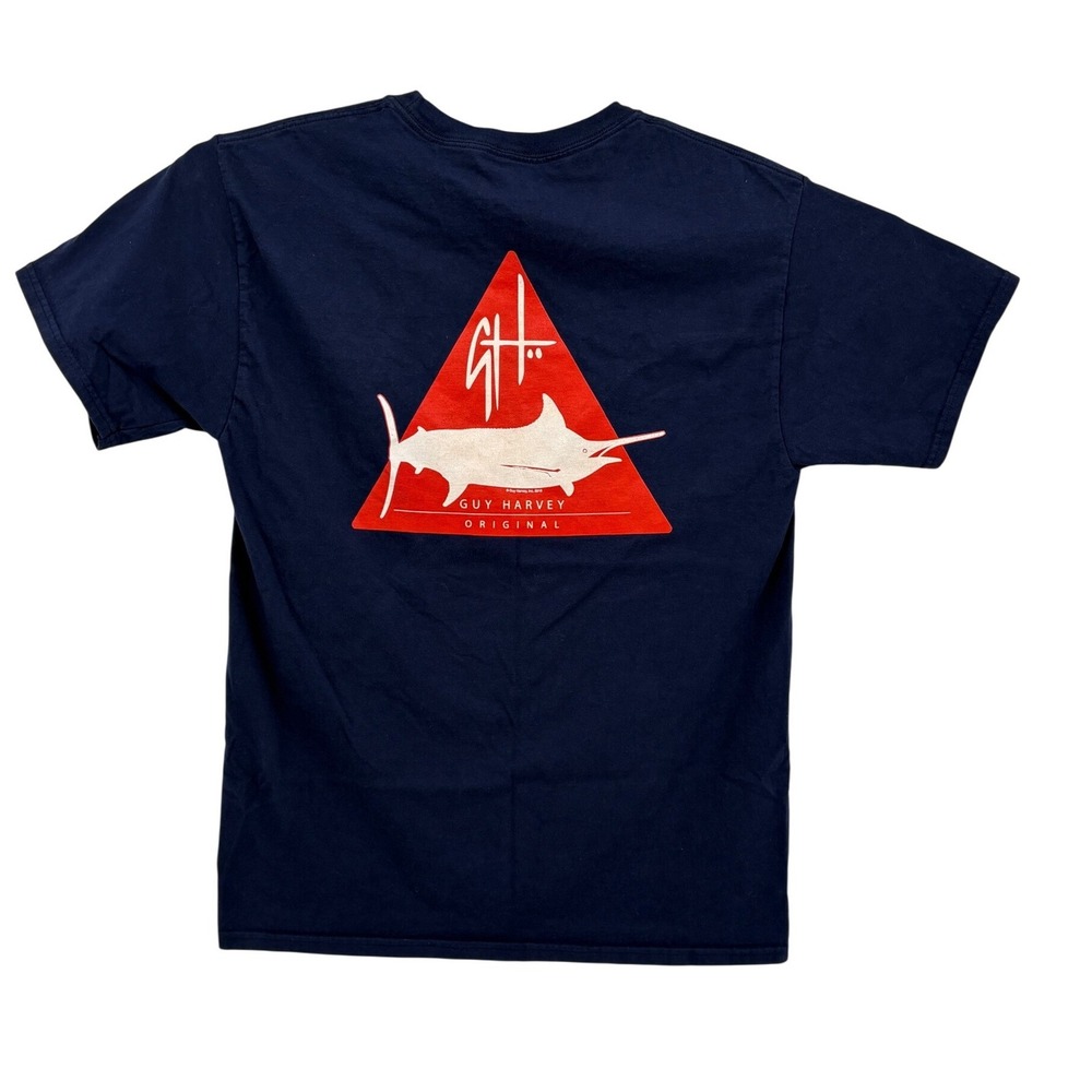Guy Harvey Pocket Mens T-Shirt Size Medium Navy Blue Marlin Fishing‎